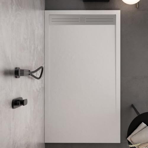 OLIMPO DOCCE - Piatto doccia in marmo resina Bianco pietra cemento GRID - 70x110