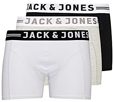 JACK & JONES Conjunto 3 Boxers Ajustados Hombre Estirados Slim Básicos Lingerie., Color:Blanco-Gris-Negro, Talla:L