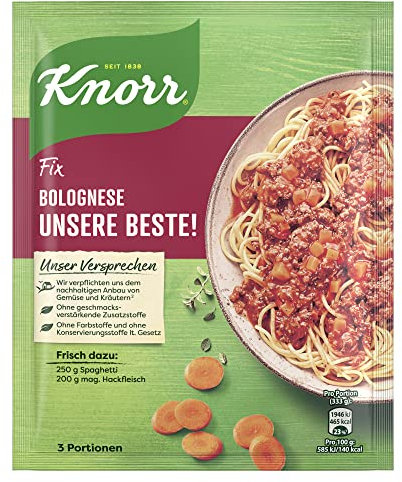 Knorr Fix Würzmischung Bolognese Unsere Beste! für ein leckeres Nudelgericht ohne geschmacksverstärkende Zusatzstoffe 38 g 1 Stück
