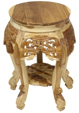 Oriental Galerie Rundhocker Pott Blumenhocker Beistelltisch Nachttisch Holz Hocker Barock Massiv Natur Klein