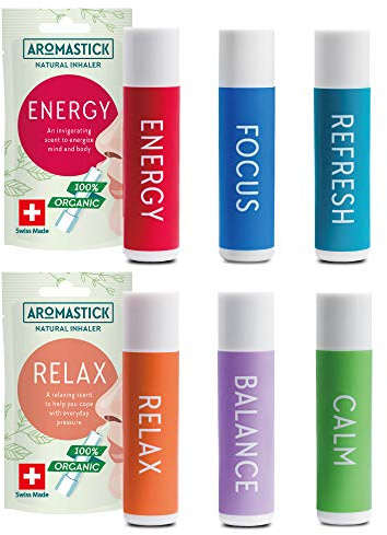Aromatherapy Nasal Inhaler [Swiss Made] Organic Essential Oils Set Diffuser [ Portable Aromatherapy Stick] (6pcs All Star Pack (6 Kinds))