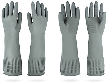 DABOGOSA Mamison 2 Pairs Reusable Waterproof Household Dishwashing Cleaning Rubber Gloves, Non-Slip Kitchen Glove (Grey, Medium (Pack of 2))