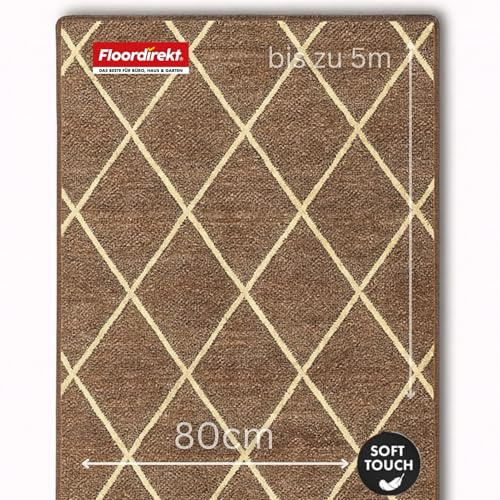 Floordirekt Teppich-Läufer Cosenza | Modernes Rauten-Design | Hochwertige Verarbeitung | Rutschhemmender Gelrücken | Erhältlich in 5 Farben & vielen Größen (80 x 300 cm, Braun)