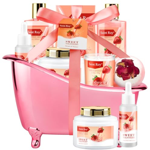 Mothers Day Gifts, Spa Kit for Women, Bath & Body Gift Set, Home Spa Bath Gift Basket, Strawberry Scented Bath Set Christmas Gifts, Pamper Kit for Girls & Teens, Birthday Gift, Bath Self Care Gift