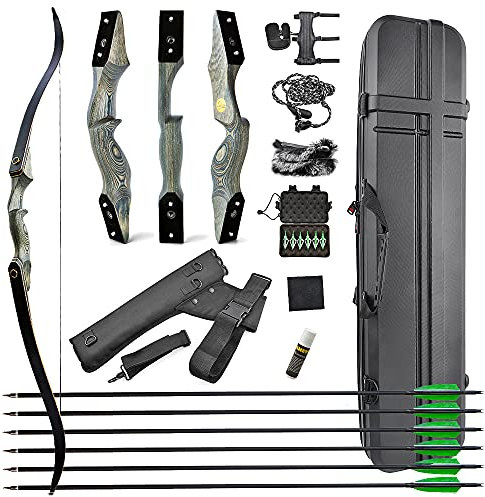 AMEYXGS 60 Bogenschießen Takedown Recurve Bogen und Pfeil Set Holz Riser Sportbogen 25-60lbs Jagdbogen Traditioneller Langbogen Outdoor Schießen Bogen für Erwachsene Rechtshänder (45lbs)