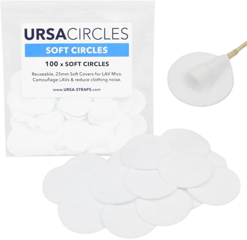 URSA Soft Circles Mic Tape: Reusable Lav Mic Tape Soft Covers | Wind Shield and Camouflage for Lavalier Mics | 100x Soft Lavalier Tape Circles | Microphone Tape White