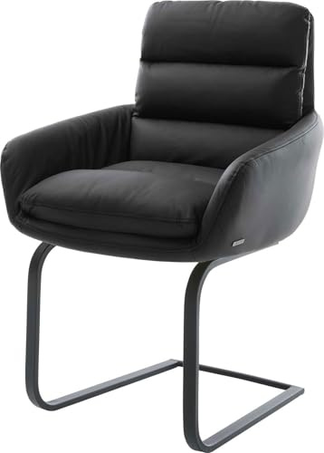 DELIFE Schwingstuhl Abelia-Flex mit Armlehnen Freischwinger flach Schwarz | Echt-Leder Schwarz