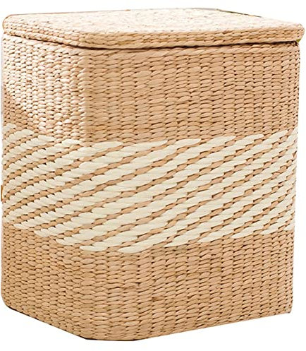 MRDAER Storage Home Mehrzweck-Schuhhocker für Kinder und Erwachsene Runder Stroh-Rattan-Gewebe-Pouf Kreative Sofahocker,Weiß,29Cmx33Cm