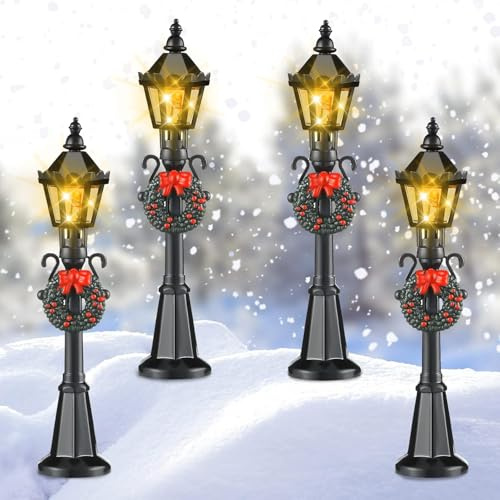 Ghzste 4 Stück Weihnachten Mini Straßenlaterne Modelle, Weihnachts Straßenlaterne Modell, Dollhouse Streetlight Miniatur Dorf Weg Laterne Post DIY Landschaft