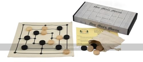 Medieval Nine Mens Morris (Cloth Board Game in Box) | Board Game with Wooden Pieces and cloth board - Medieval Games - Historical 2 player Game