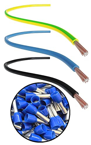 CusoTec Verdrahtungsleitung Set 2,5mm² 5m/5m/ 5m Einzelader Aderleitung Flexibel Sicherungskasten Verdrahtungsbrücken schwarz/blau/grüngelb 100 Aderendhülsen