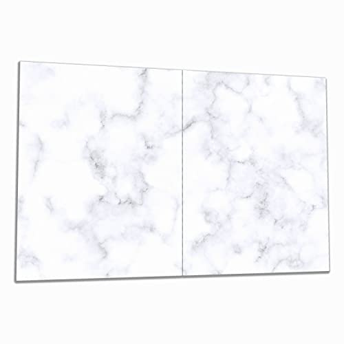 Wallario Herdabdeckplatte/Spritzschutz aus Glas, 2-teilig, 80x52cm mit 8 mm hohen Füßen, für Ceran- und Induktionsherde, Weiße Marmor-Optik