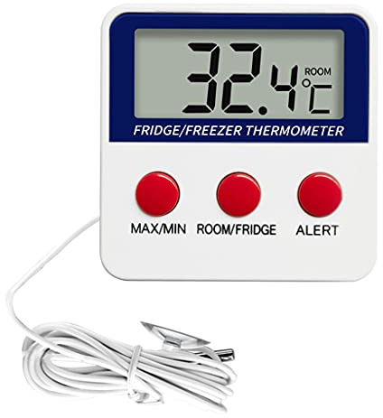 Freezer Thermometer Digital LCD Thermometer Temperature Monitoring with External Probe for Fridge Freezer Fridge Aquarium Max/Min Record