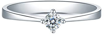 KnBoB Ring Damen Platin 950, 0.1ct Diamant Solitär Ringe Schmuck Verlobungsring Größe 49 (15.6)