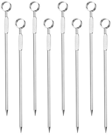 sourcing map Inoxidable Acero Cóctel Palillos, 8uds 4.3 Metal Cóctel Dientes Palillos Martini Palillos Redondo Anillo Cóctel Palillos Brochetas para Bebidas Aperitivo Frutas (Plateado)
