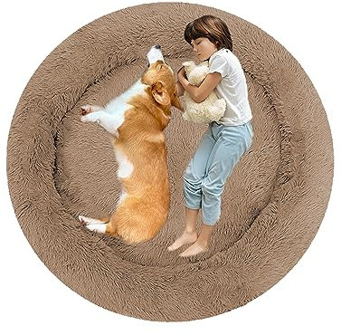 XIEMINLE Rundes Hundebett Hundesofa, Hundebett Mittelgroße Hunde, Orthopädisches Hundebett Welpen Kissen, Donut Haustierbett für Hund, Katzenbett Hundekorb Waschbar, Flauschiges Katzenbett(Ø150cm)