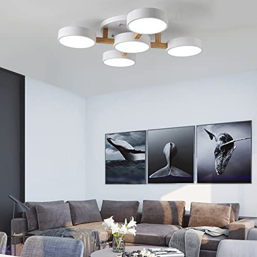 Wohnzimmerlampe Deckenlampe mit Holz Schlafzimmer Decke Deko LED Deckenleuchte Holzlampe Dimmbar Esstisch Esszimmer Küchen Hängend Lampe Modern Vintage Design Kronleuchter Landhaus Schlafzimmerlampe