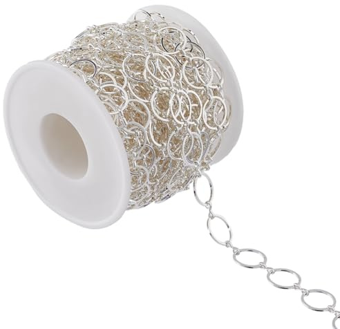 SUNNYCLUE 1 Roll 32.8Feet/10m Circle Link Chain Spool Craft Chain Silver Large Round Circle Brass Links 12mm Linking Rings Necklace Shiny Fashion Chains Bulk for jewellery Making Chains Waist Chain