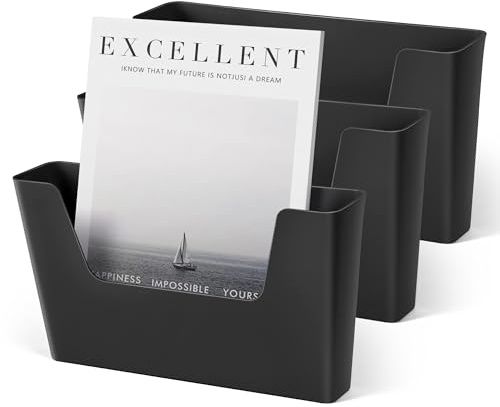 YOHOM Zeitungshalter Wand Zeitschriftenhalter Prospekthalter Wand Briefhalter Wandprospekthalter A4 mit 2 Montagearten (Kleben/Bohren) Ablagefächer Wand für Dokumente, Magazine, Bücher Schwarz 3 Stück