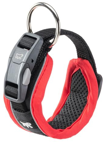 Ferplast Hundehalsband Genius C15/35, Reflektierend, Atmungsaktiv, Einstellbar, Magnetverschluss mit Schnellverschluss, Hundehalsband für Kleine Hund, Weiche Polsterung, Rot