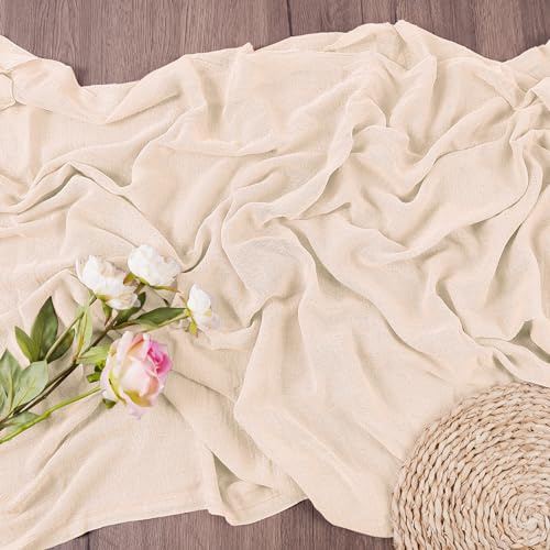 AUAUY Chemin de Table en Étamine - 10 Pieds en Tissu de Gaze Bohème pour Décoration de Fête Prénatale, Mariage, Vacances, Fête D'été (Beige)