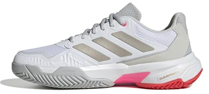 adidas Mujer Courtjam Control 3 Tennis Shoes, Cloud White/Iron Metallic/Lucid Red, 38 2/3 EU