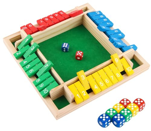 ACTOYS Shut the Box, Giochi da Tavolo, Dadi da Gioco con 2 Dadi, Gioco per 4 Giocatori, Classico Gioco da Tavolo, giochi da tavolo, Gioco di Matematica per bambini e adulti (B)