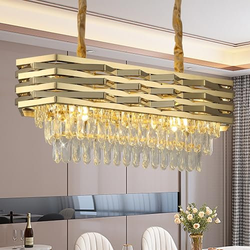 Schindora Candelabros De Cristal Modernos Dorados Para Comedor ArañA Dorada L80Cm Sala De Estar LáMpara Colgante De Techo E14 Comedor ArañA Sobre Mesa Ovalada LáMpara Colgante Para Isla De Cocina