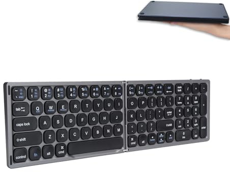 Gearwell Foldable Bluetooth Keyboard, Portable Full Size Ultra Slim Folding Keyboard with Numeric Keypad for Windows iOS Android Tablet PC Smartphone
