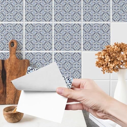 Muralo 24 Stück Fliesenaufkleber Blaues Mosaik selbstklebend - 15x15 cm | Klebefliesen, Selbstklebende Fliesen, Mosaikfliesen - ideal für Küche, Bad und Flur, Küchenrückwand, einfach anzubringen