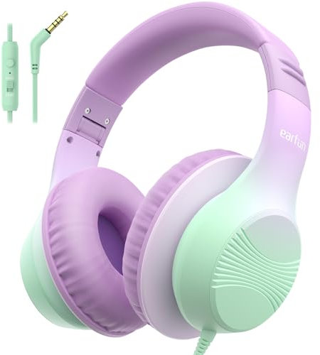 EarFun K3 Cuffie sovrauricolari per bambini, con microfono, limite di volume 85/94 dB, suono stereo HD, cuffie pieghevoli con cavo per scuola/viaggio/ragazzi/ragazze/tablet/iPad (spina da 3,5 mm con