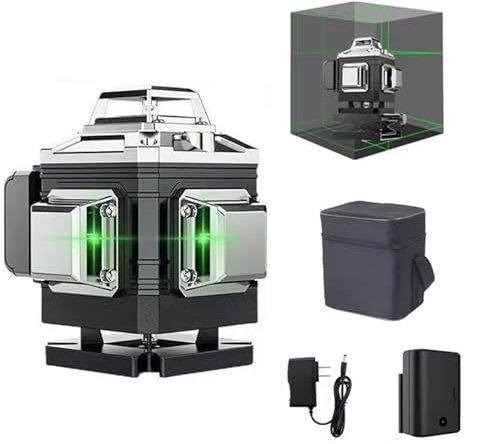 Niveau Laser vert 4D 16 lignes, Niveau laser auto-nivelant à 360°, Laser Vert Rotatif Outil de Niveau Vertical Horizontal avec d'auto, IP54 étanche à l'eau et à la poussière (A)