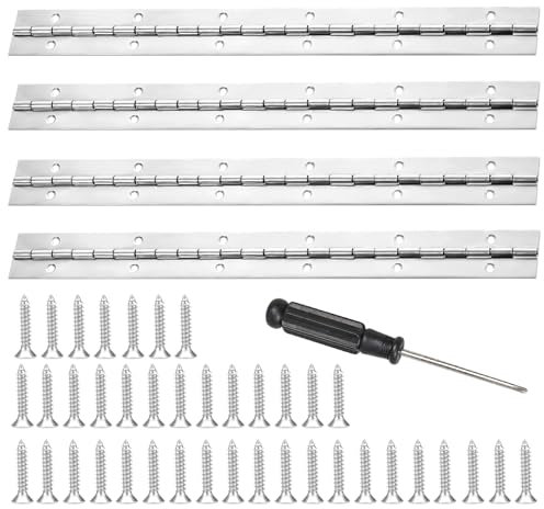 Niaciswe 30cm Cerniere Pianoforte 4 Pezzi Cerniere Pianoforte 300 × 30 mm Cerniera per Mobili Cerniera Lunga Cromata Metallo Cutable Metallo Cutable Cerniera Porta Cerniera con Viti e Cacciavite