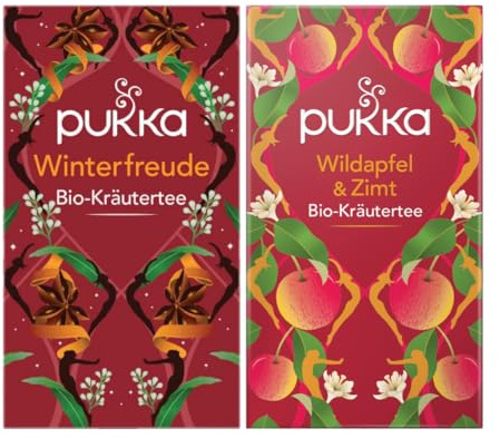 Pukka - Bio-Kräutertee Winterzeit - Tee Mix - 40 Teebeutel (20 x Winterfreude, 20 x Wildapfel & Zimt)