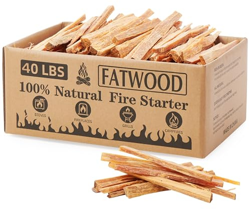 40 lbs Fatwood Fire Starter Sticks, 100% Natural Kindling Firewood Firestarter for Stoves, Pine Wood for Fireplaces, Campfires, Bonfires, Grill