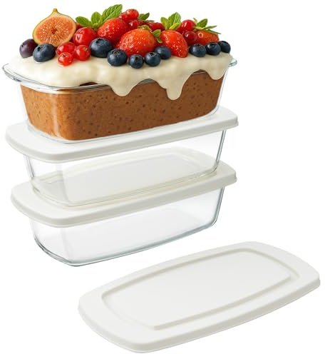 Navaris 3x Plat à Four - Recipient Rectangulaire en Verre avec Couvercle - Moule a Gateau Cake et Pain - Contenant Polyvalent - Préparation des Repas et Conservation des Plats Cuisinés