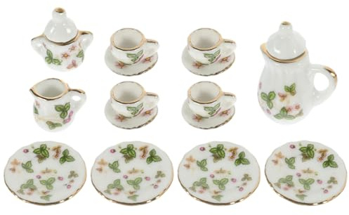Abaodam 1Ensemble Miniature de Thé Céramique pour Maison de Poupée Service Complet avec Tasse Soucoupe et Théière Accessoires de Décoration Miniature pour Mini Maison