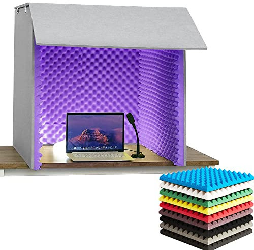 Portable Sound Proof Foam Panels Soundproof Booth 80 * 80 * 80CM Desktop Soundproof Cover Vocal Recording Booth Sound Booth microphone Soundproofing Acoustic Foam Panel f，Purple