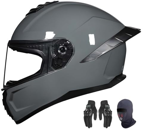 Integralhelm für Motorradfahrer, ECE-geprüfter Integralhelm für Motorradfahrer für Herren, kommt mit Handschuhen und Maske, Rollerhelme für Herren mit Antibeschlag-Doppelvisier A9,M