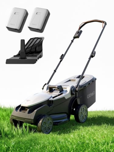 Litheli 38cm Akku Rasenmäher mit Mulchfunktion, bis 300 m², 2 x 4,0 Ah Akkus