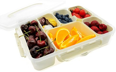 BEEHOMEE Premium 6 Compartment Snackle Box – Divided Snack Serving Container Tray for Kids & Adults, Food-Grade & BPA-Free Refrigerator Organizer – Ideal for Travel, School Lunch, Picnics & Snacking
