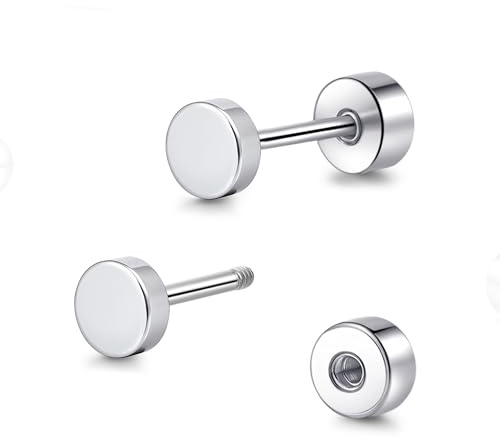 TitanHeart Hypoallergene Titan Schraube zurück flach zurück Punkt Ohrstecker 3mm-5mm einfache klassische Helix Tragus Knorpel Ohrläppchen Ohrstecker für Damen Herren