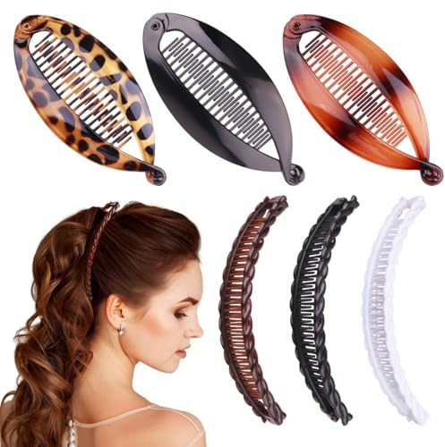WhaleO 6er Set banana clip haarklammer banana clip dickes haar banana hair clip bananenspange haare bananen haarspangen damen haarklammer flach bananen haarspange für Frauen und Mädchen