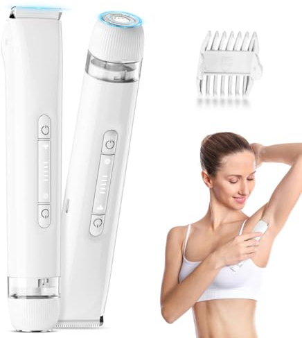 Bikini Women Electric Shavers: Dual Head Ladies Razors 120 Min Usage IPX7 Waterproof - Rechargeable Pubic Hair Removal Groomer Painless Cordless Epilator for Body Face Arm Leg Underarm White
