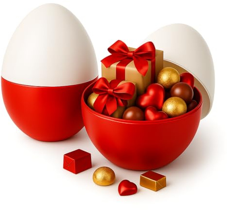 2er-Set Riesen Kunststoff-Ei 25 cm – blau/weiß – befüllbare Geschenkverpackung für Spielzeug, Schokolade & kleine Überraschungen – kreative Box für Jungen, Kindergeburtstag (Rot, 20cm)