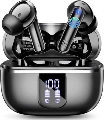 Bluetooth Kopfhörer, In Ear Kopfhörer Kabellos Bluetooth 5.4, 46 Std Bass 3D Stereo Wireless Earbud, USB-C-Schnellladung, 4 ENC Noise Cancelling Mic, IPX7 Wasserdichte In Ear Ohrhörer für Sport Gym.
