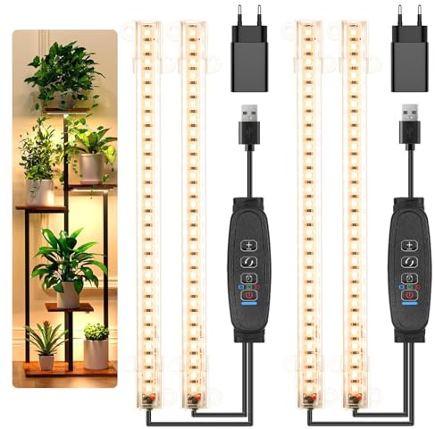 Vollspektrum 3500K LED-Pflanzenwachstumsstreifen – 2 Köpfe, 22cm, 3/9/12h Timer, 10 Dimmstufen, ideal für Keimlinge, Sukkulenten, Pflanzenregale und Gewächshäuser, 2er-Pack