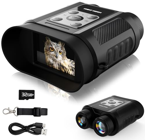 Binoculares Visión Nocturna 4K 48MP, Rango de Visión de 1000 Pies, IR Ajustable en 7 Niveles, Zoom Digital 8X, Camping y Observación de Vida Silvestre, （Negro）