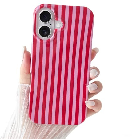 SmoBea Kompatibel mit iPhone 16 Hülle, Süßes Striped Handyhülle, Weiches TPU, Schlanke, Stoßfeste Telefonabdeckung für Frauen und Mädchen, Schön und Stilvoll, Rot