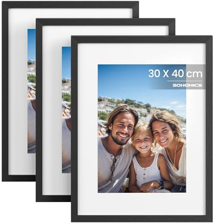 SONGMICS Marcos de Fotos 30 x 40 cm, Portafotos de Pared, Tablero MDF, con Clavos sin Rastro, Juego de 3, Negro RPF057BZ01
